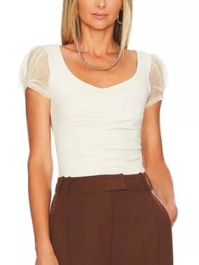 Intimately FreePeople Blush Up Cami Top Mesh Puff Sleeve Ruched Balletcore NWT S